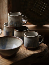 Load image into Gallery viewer, Red Clay Coffee Cup in White &amp; Blue Brushwork
