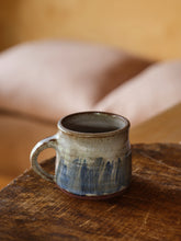 Load image into Gallery viewer, Red Clay Coffee Cup in White &amp; Blue Brushwork