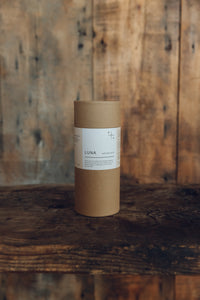 LUNA Bath Salts in natural cardboard packaging, by Essence + Alchemy, at Settle Norfolk, UK | Copyright Settle Norfolk, UK