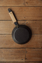 Load image into Gallery viewer, Shop with Settle | Netherton Foundry - overview of base of hand-spun cast iron glamping pan with wooden handle.