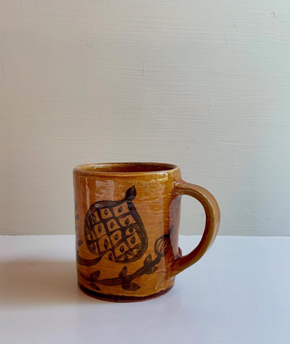 Handbuilt earthenware mug with slip botanical design by a•pottery for Settle Norfolk, UK, 2024 | Copyright Settle Norfolk UK